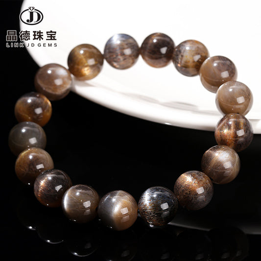 7A Natural Black Gold Backbone Bracelet Black Yellow Moonstone