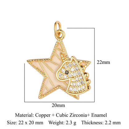 Feather dripping oil crown love copper zircon pendant