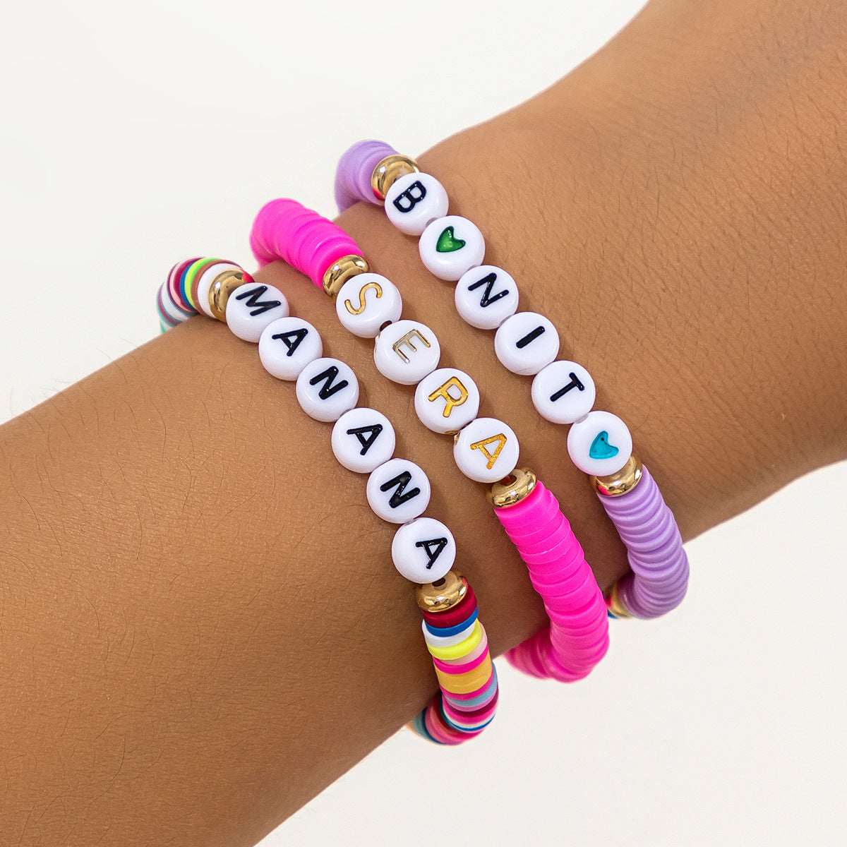 Soft pottery color letter bracelet set