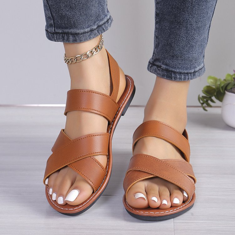 Cross step flat sandals