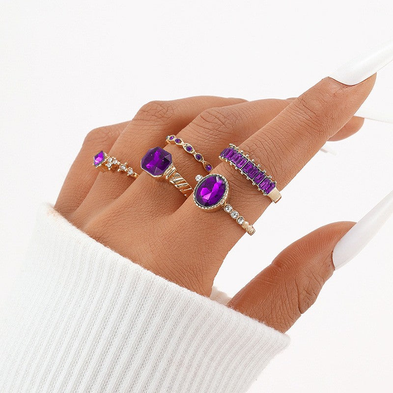 Purple ring ins style ring set 5 pieces