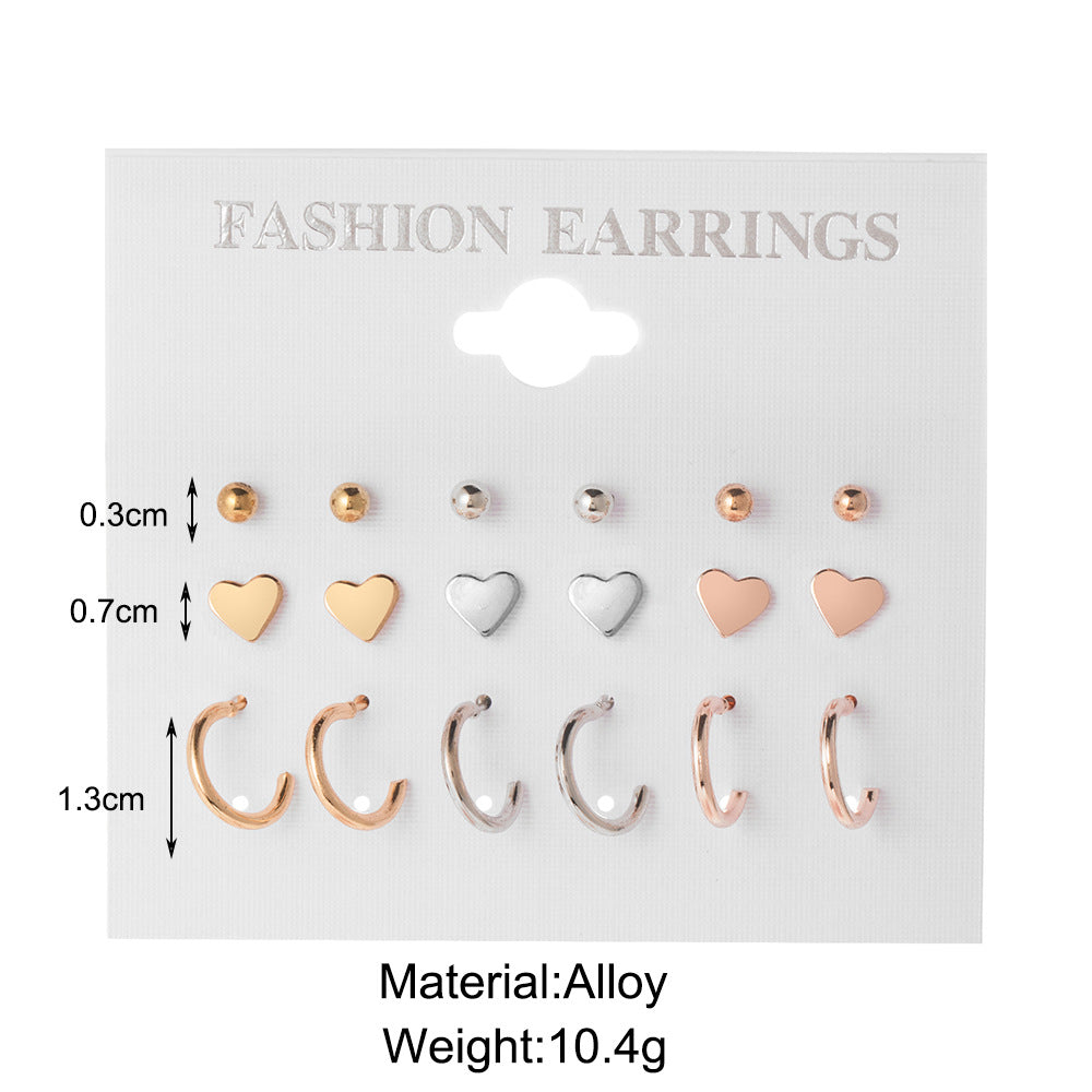 Earrings, studs, simple hoop set 9 pieces