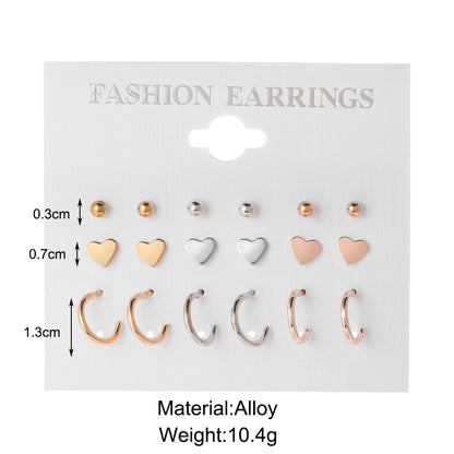 Earrings, studs, simple hoop set 9 pieces