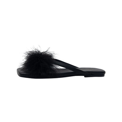 Real rabbit fur flat-bottomed slippers