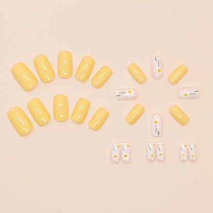 Yellow Floral Spring/Summer Detachable Fake Nails