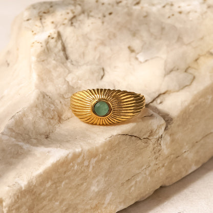 Natural Green Stone Sun Shape Ring