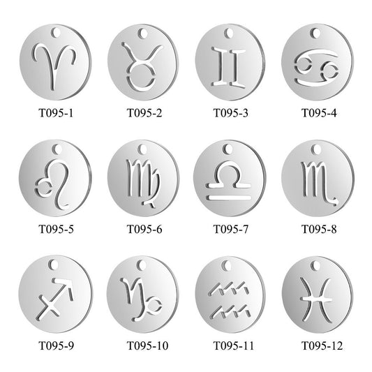 10 pcs/bag, titanium steel twelve constellations DIY jewelry accessories pendant.