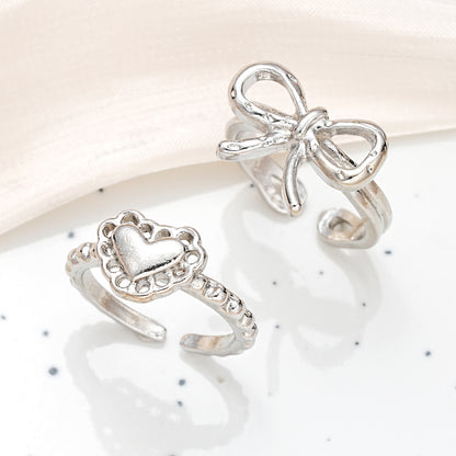 Zircon Bow Heart Ring 2-Piece Set