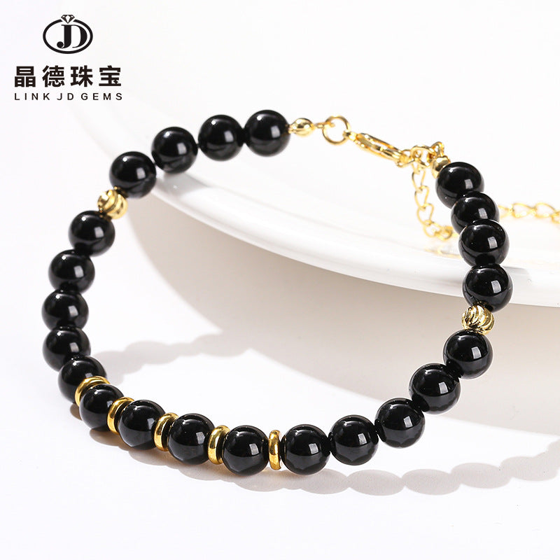 7A Natural Black Agate Powder Crystal Bead Bracelet