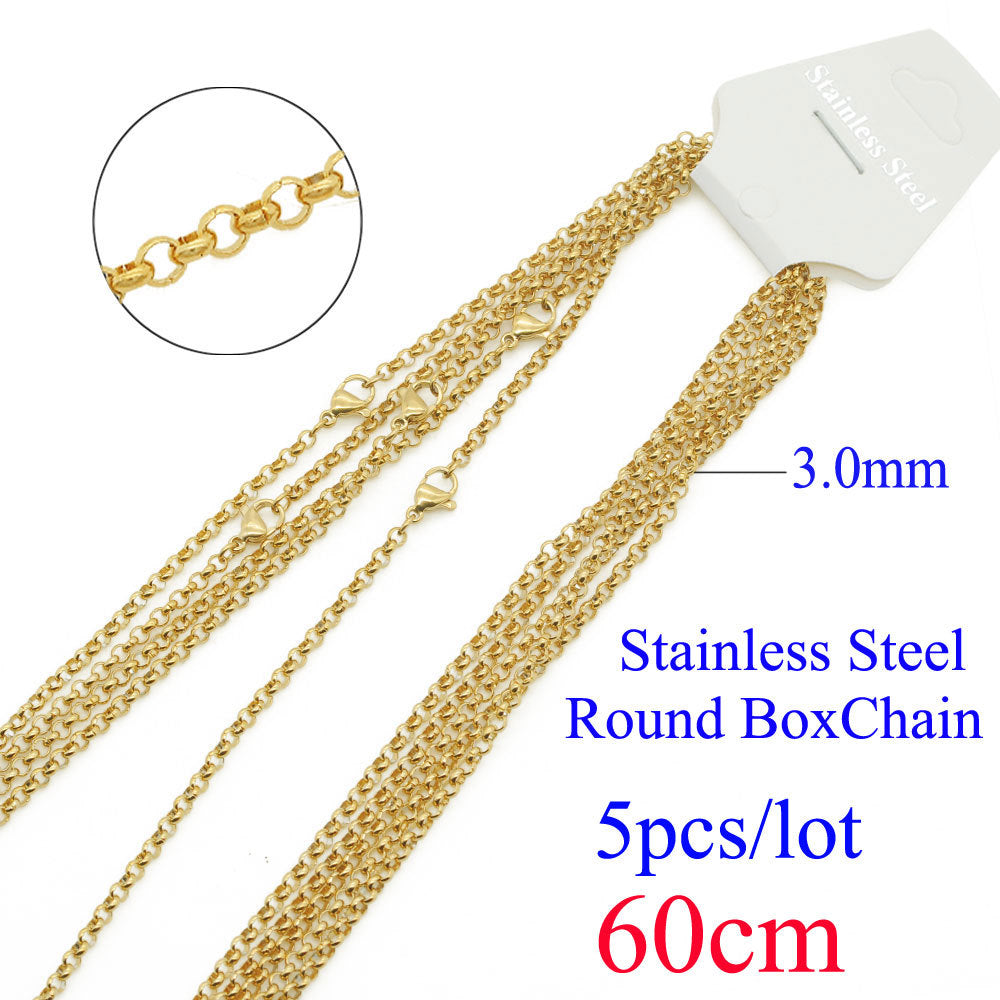 5 pieces/bag stainless steel box chain 3mm thick 60cm long