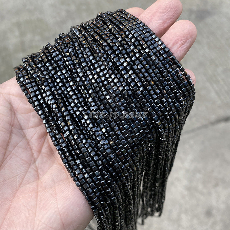 2Mm natural black pointed crystal cut sugar loose beads