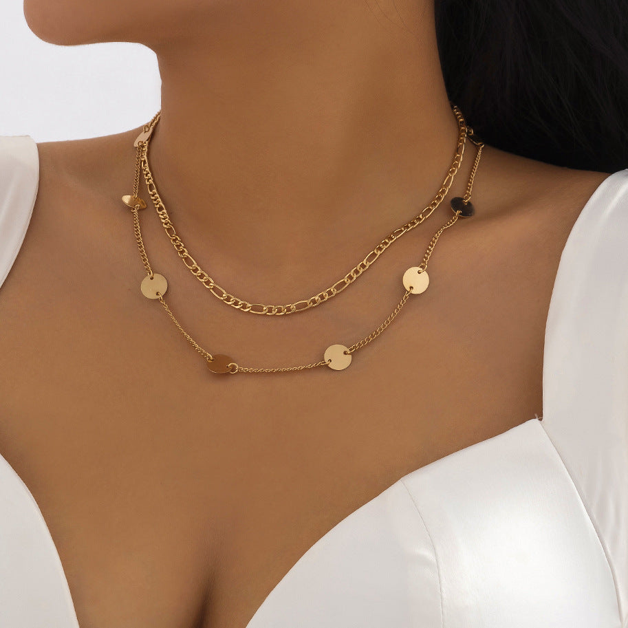 Versatile sequins stacked collarbone chain necklace