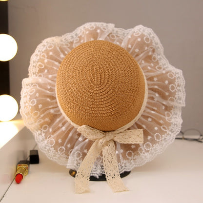 New Family Kids Straw Wide Brim Sun Beach Little Princess Lace