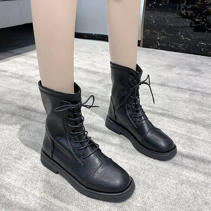 Fashion lace-up flat boots