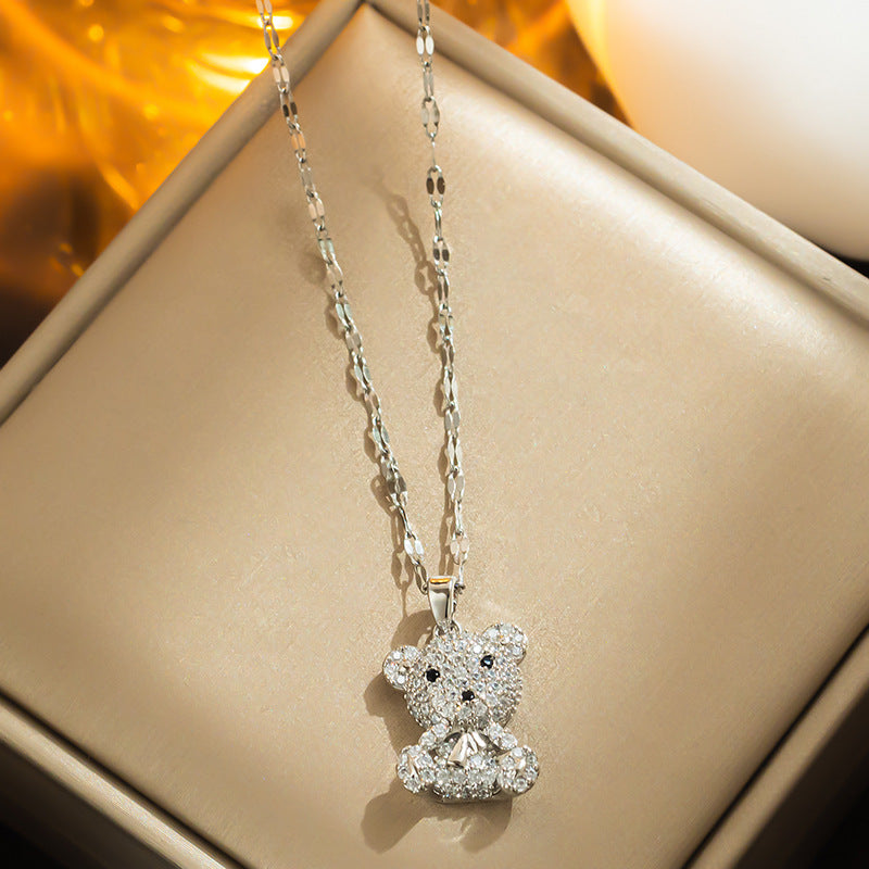 3D Bear Charm Necklace Women Exquisite INS Popular Clavicle Chain