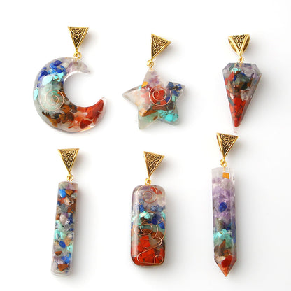 Colorful gravel resin crystal hexagonal column pendant