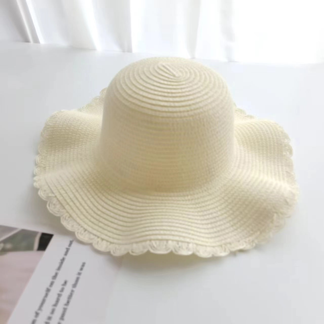 Sombrero de paja con borde ondulado para padre e hijo 