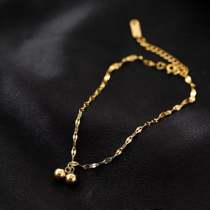 Two small ball titanium steel gold-plated anklets