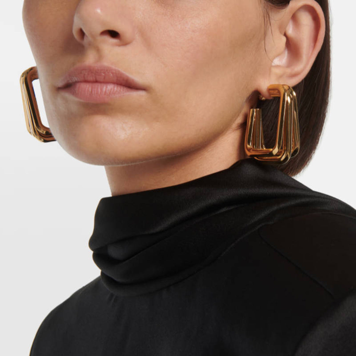 Three-layer square polished earrings