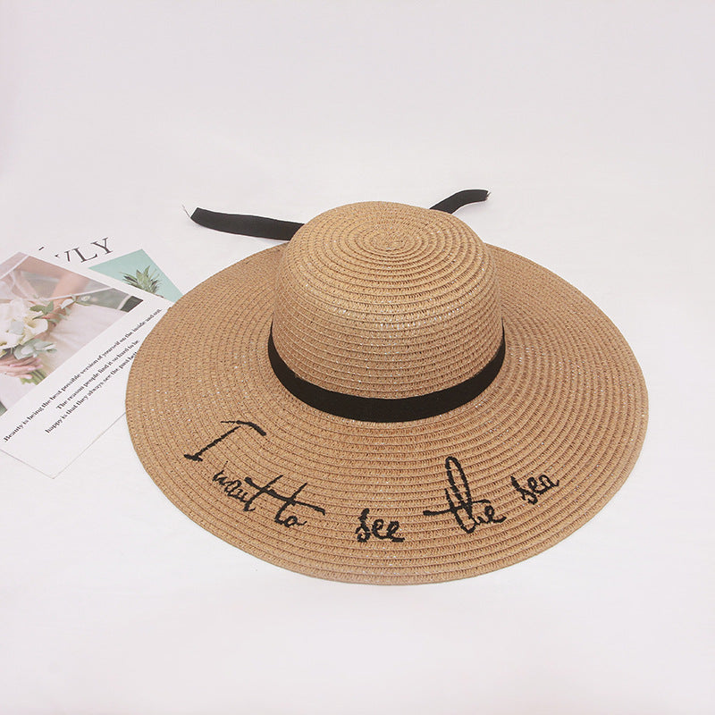 Summer Big Brim Embroidered Sun Hat Foldable Beach