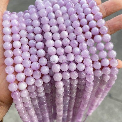 Perlas sueltas redondas de litio de color morado natural 7A 