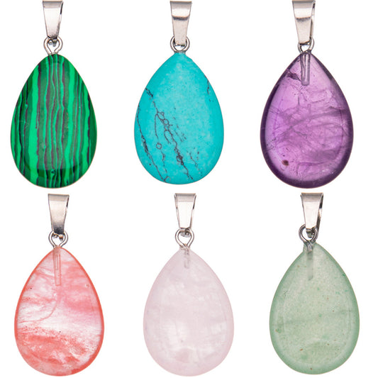 Natural Stone Oval Drop Crystal Pendant