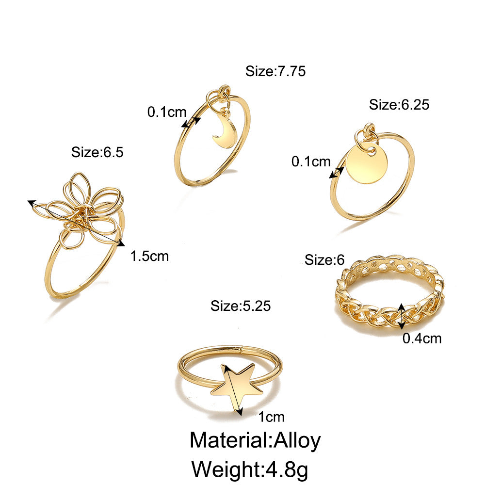 Five-pointed star moon pendant ring set 5 pieces