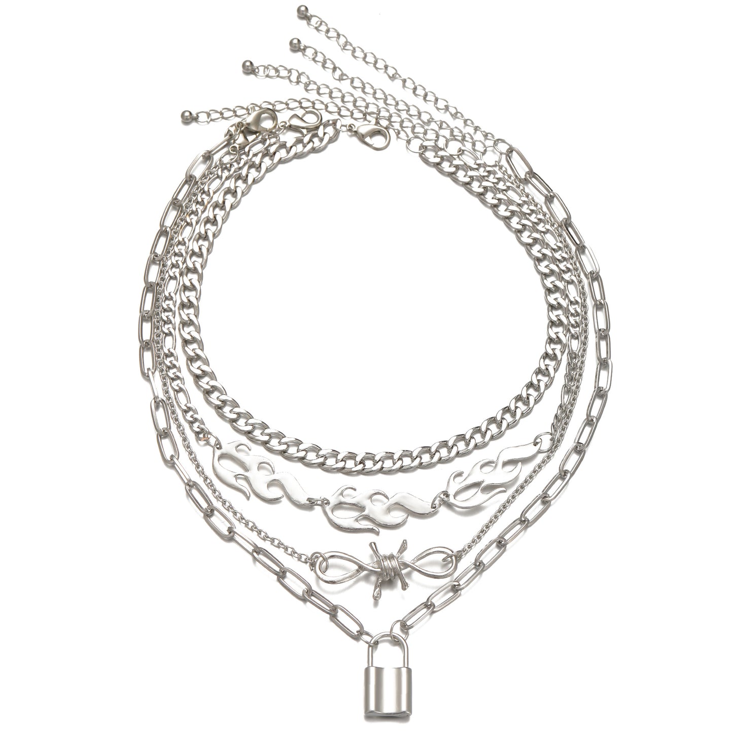 Multi-layer lock flame multi-layer thick necklace