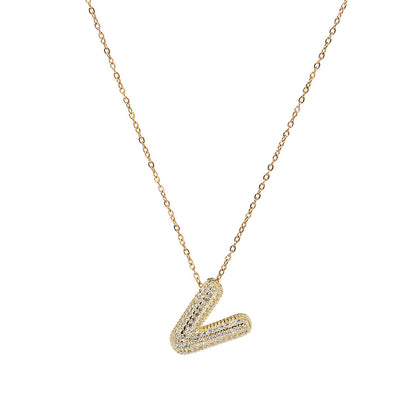 fashion A-Z Copper Zircon Letter Necklace Pendant