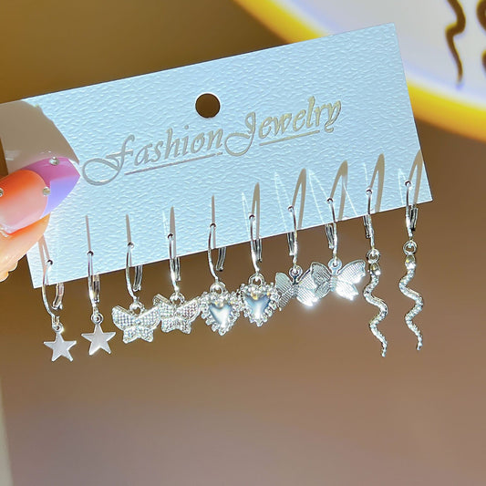 Five-pointed star moon earrings set 9 pairs