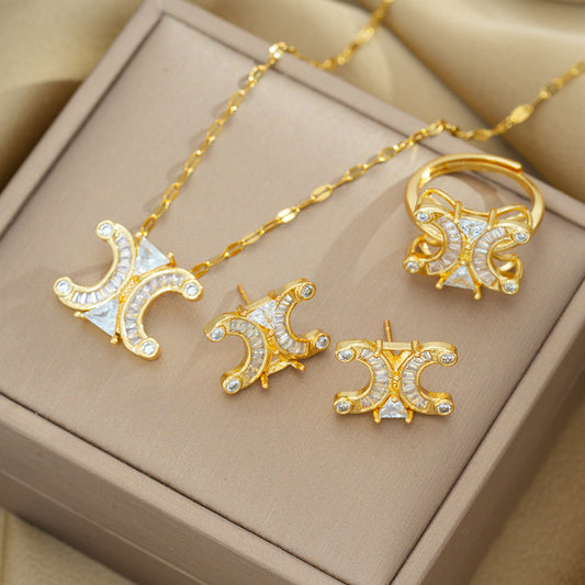 Elegant Double-C Necklace and Earrings Set for Women