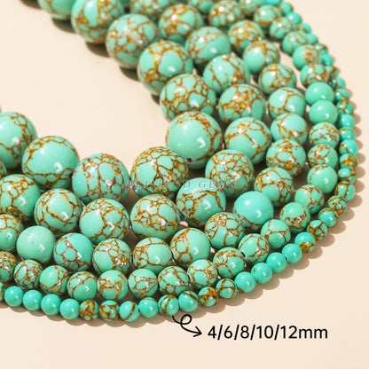 Synthetic gold thread green pine beads