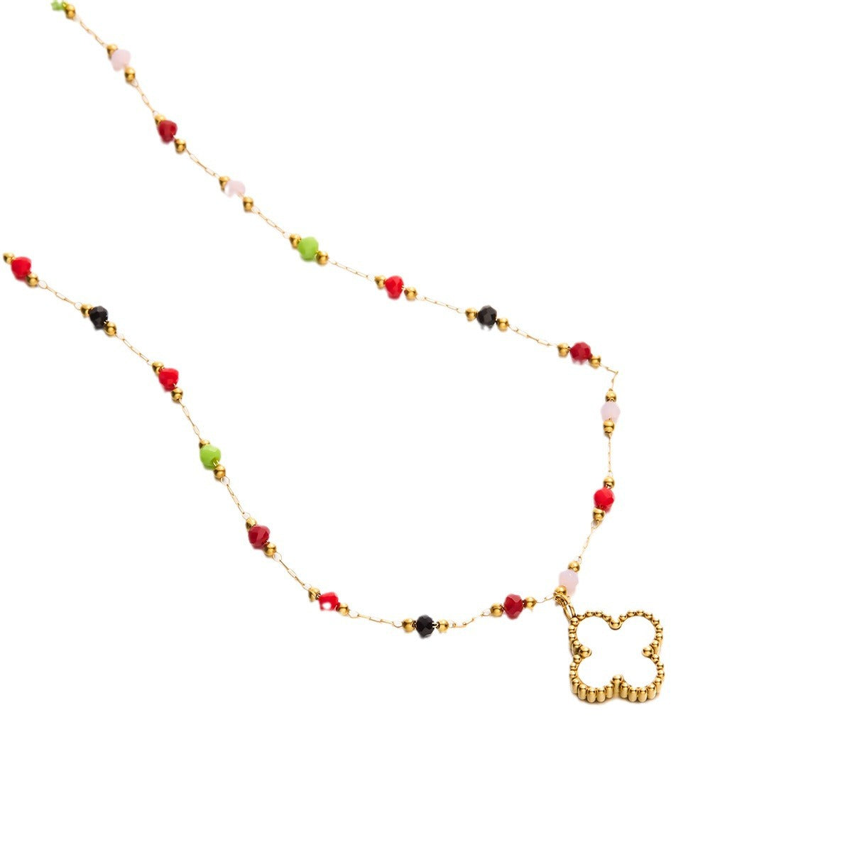 Colored natural stone four-leaf clover necklace