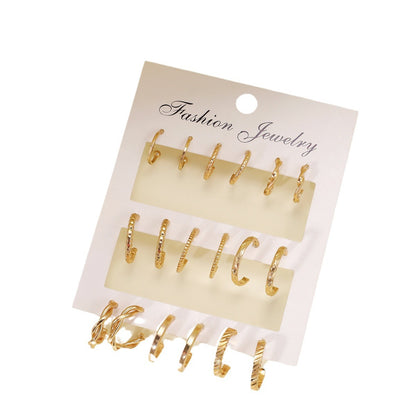 Gold twist earrings set 9 pieces