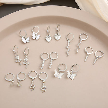 Butterfly Rose Earrings Set 9-Piece Set