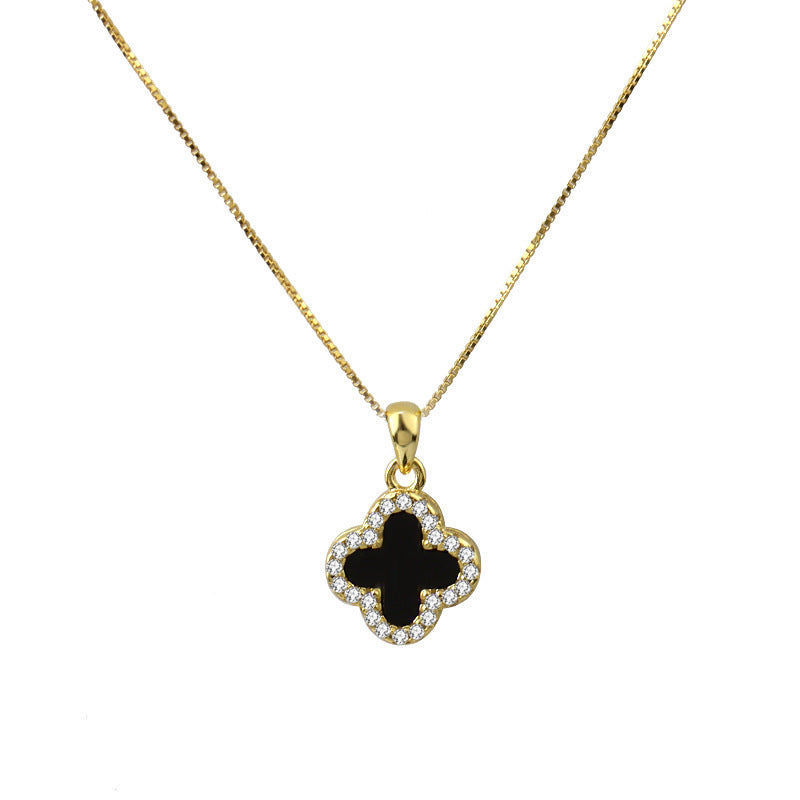 Double-sided four-leaf clover micro-set necklace