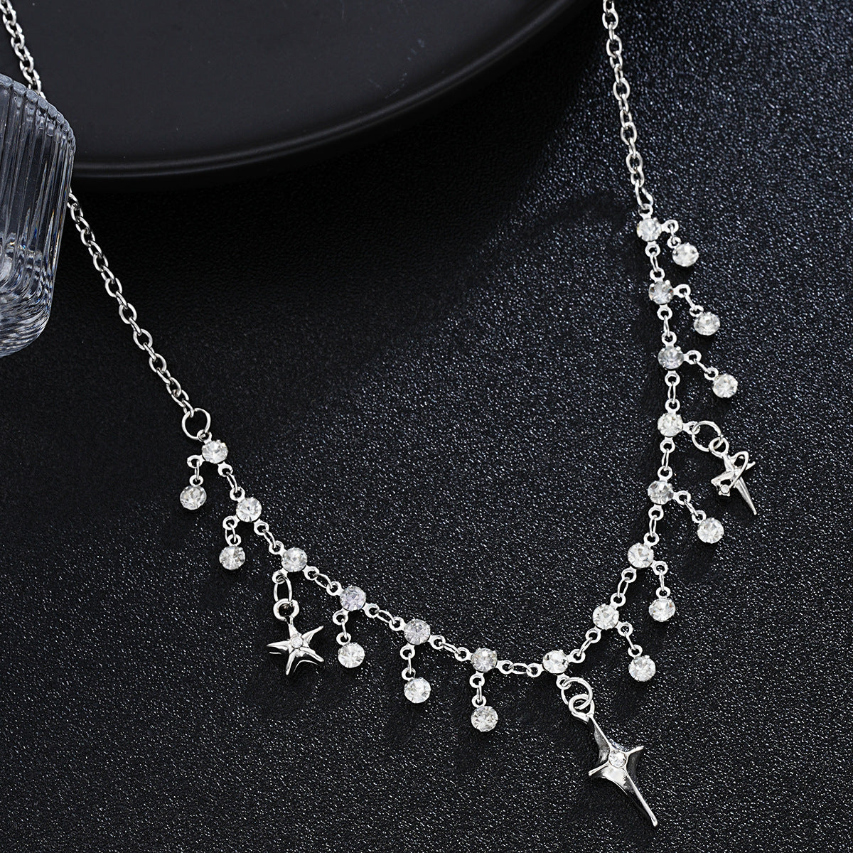 Cross Zirconia Silver Tassel Necklace