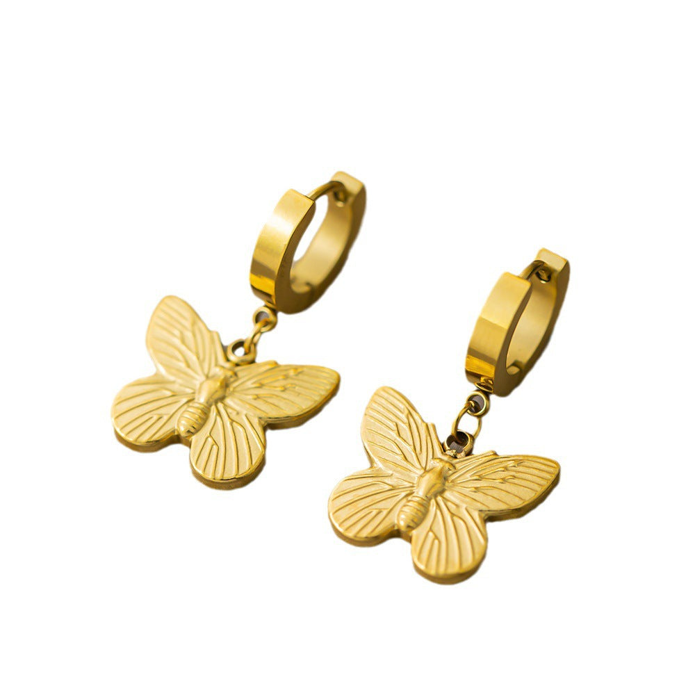 Non-fading butterfly titanium steel earrings