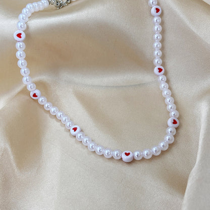 Hot sale pink heart pearl necklace