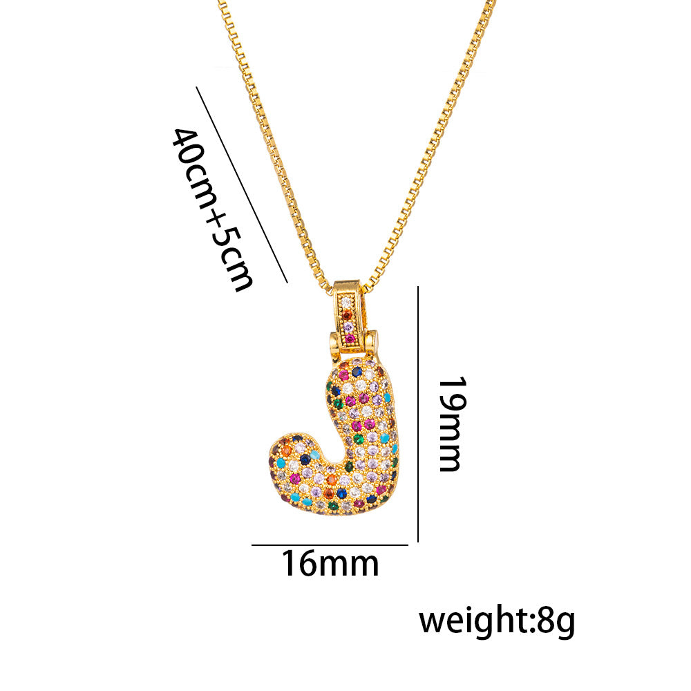 Colorful Zircon Letter Pendant Necklace for Amazon