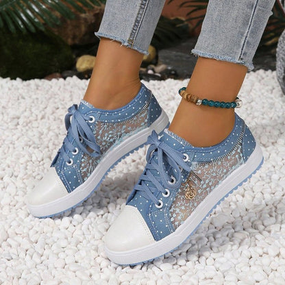 Lace embroidered mesh sneakers