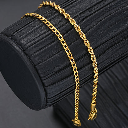 Stainless Steel Twisted Chain Bracelet 2-Piece Set