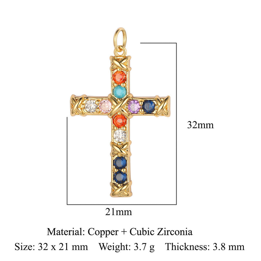 Cross jadeite copper zircon pendant.