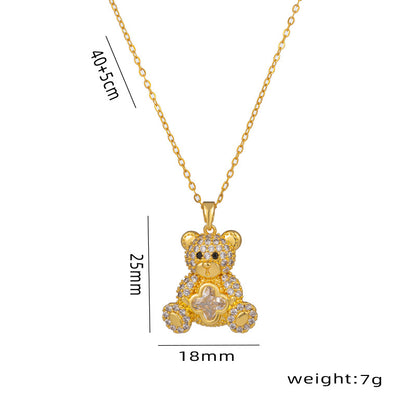 Crystal Teddy Bear Necklace, Cute Bear Pendant Collarbone Chain