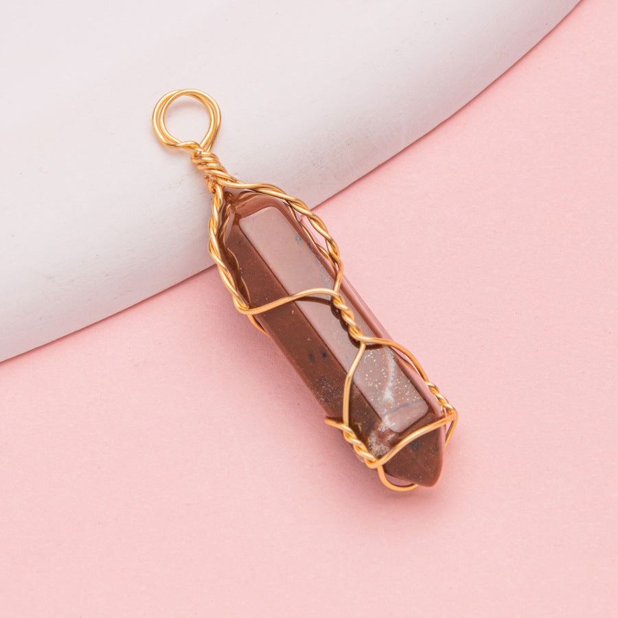 Copper Wire Hexagonal Column Stone DIY Pendant