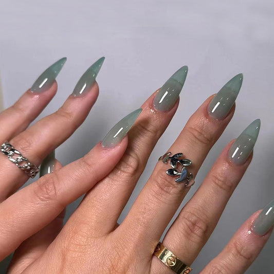 Jade Green Almond Detachable Fake Nails