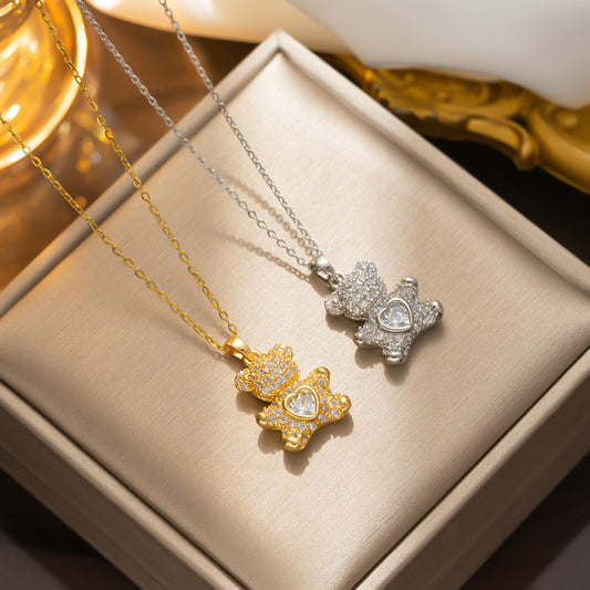 Heart Bear Pendant Necklace - Fashionable Zircon Jewelry