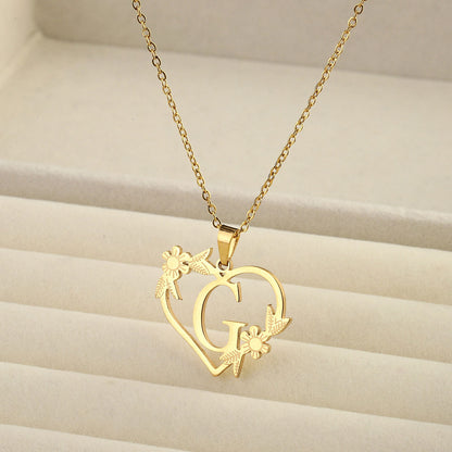 Titanium steel A-Z heart shaped English letter necklace