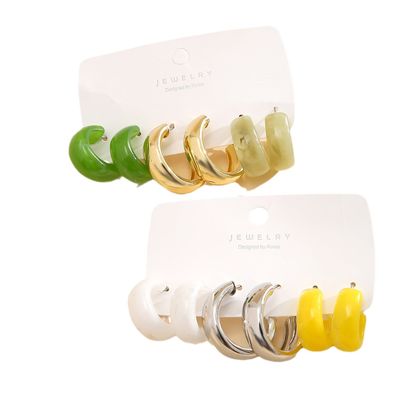 Orange fruit green acetate earrings set 6 pairs