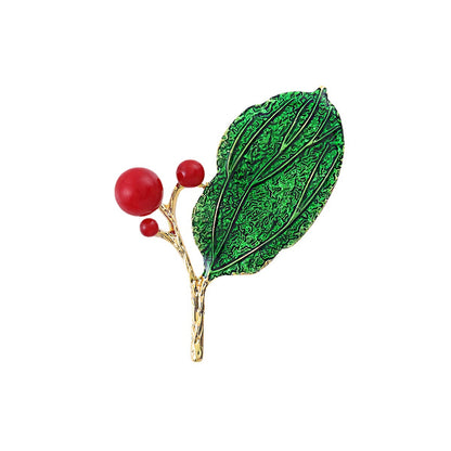 Three-dimensional leaf pearl brooch